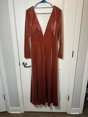 Jenny Yoo Collection Rust Velvet Long Sleeve Maxi Dress Size 12 thumbnail 2