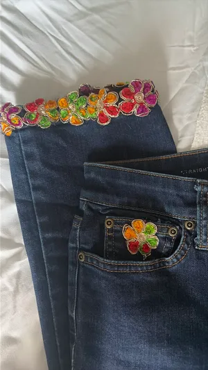 St. John's Bay flower Denium straight leg jeans thumbnail 5