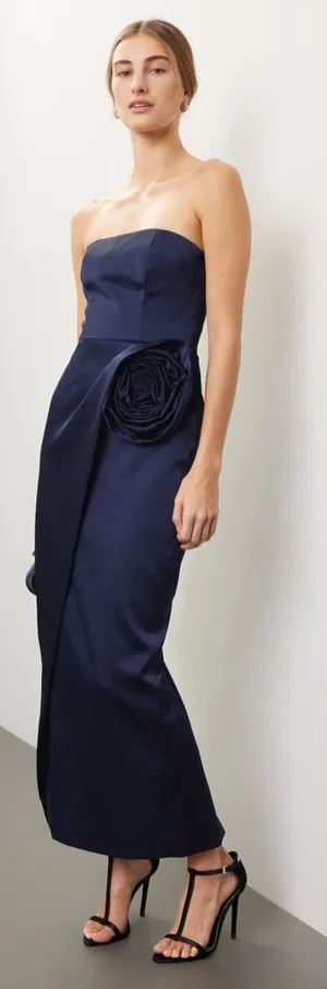 Ronny Kobo Pradova Navy Blue Strapless Rosette Formal Dress‎ thumbnail 1