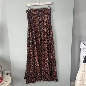 LuLaRoe Women Maxi Dress Strapless Damask Floral Print Navy Gold XXS thumbnail 4