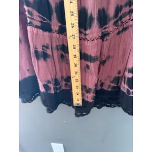 Mauve Black Tie Dye Tiered Maxi Skirt Viscose Boho Lace Trim Free‎ Size India thumbnail 7