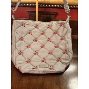 Vera Bradley Carson Hobo Bag‎ Denim Gray Floral Quilted Crossbody NWT thumbnail 12