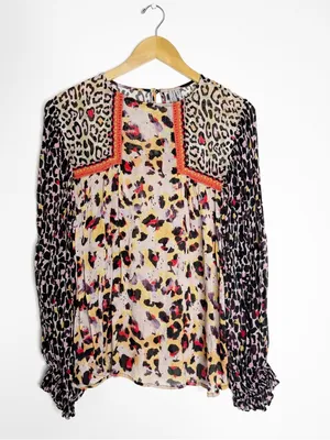 Bl^nk London x Anthropologie Joelle Leopard Print Peasant Blouse Medium thumbnail 2