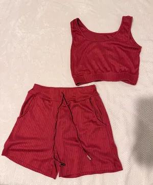 New Mix Ribbed Crop Tank and Drawstring Shorts Set in Red thumbnail 1