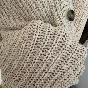 Moon & Madison Cardigan Size M Beige Open Knit V-Neck Button Down Sweater thumbnail 4
