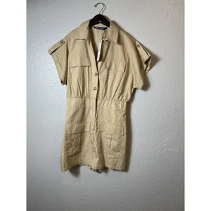 Zara Utility Beige Safari Mini Shirt‎ Dress/jumpsuit Size M thumbnail 3