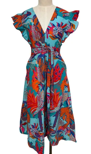 Celina Moon Meghann Midi Floral Poplin V-Neck Belted Dress Small thumbnail 1