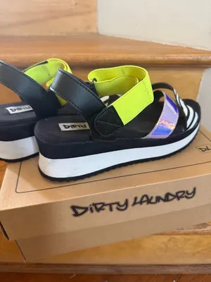 Dirty Laundry Neon Yellow, Black & White Striped Iridescent Wedge Sandals thumbnail 5
