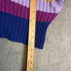 Women's Chunky Knit Colorblock Ribbed Knit Full Zip Sweater Size S Cropped Retro thumbnail 11