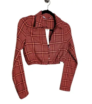 ZARA Plaid Crop Tops Orange Size Small thumbnail 6