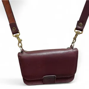 Vintage Burgundy‎ Genuine Leather Mini Crossbody Belt Bag Classic Minimalist thumbnail 1