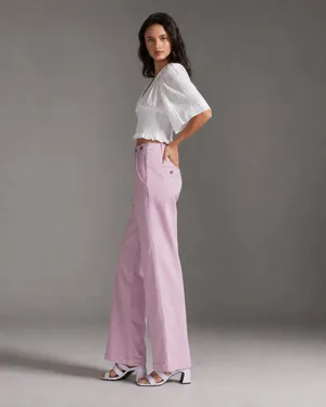 Anthropologie Pilcro Slouchy Chino Wide Leg Pants Lilac High Rise Y2K Preppy Coastal Size 28 thumbnail 2