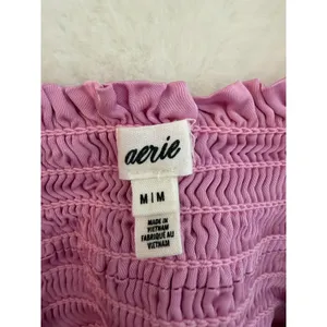 Aerie Pink Satin Smocked Back Crop Top Womens Size M V-Neck Bralette Cami thumbnail 2