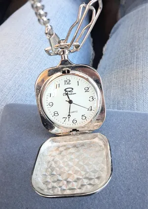 Vintage Q Collection Silver-tone engrave-able pocket watch with chain thumbnail 3