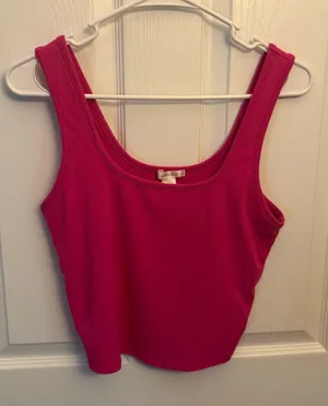 Bozzolo Hot Pink Ribbed Cropped Tank Top thumbnail 1