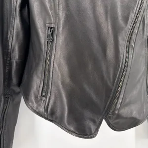 Alice + Olivia Black Lambskin Leather Asymmetric Drape Collar Moto Jacket Fits S thumbnail 3