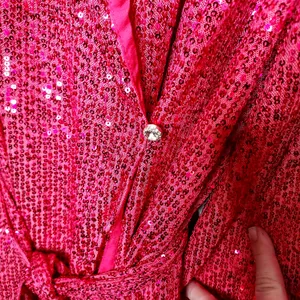 NWT Body Love Hot Pink Sequin Wrap Long Sleeve Party Dress LG holiday bling midi thumbnail 5