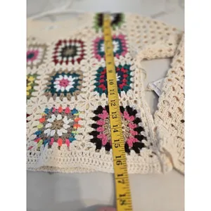 Luna Ivy Granny Square Crochet Sweater Cream Colorful Open Knit Women Size S NWT thumbnail 9