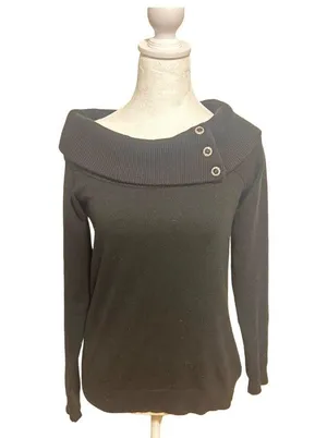 RALPH LAUREN Black Label black cashmere sweater jeweled button size M thumbnail 1