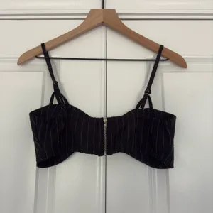 White Fox Crop Top bralette striped adjustable spaghetti strap twist front zip S thumbnail 2