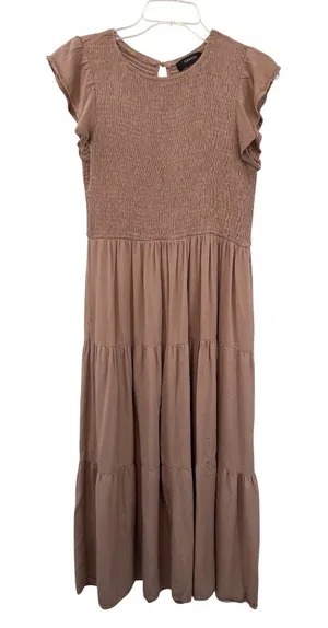 Zesica Smocked Midi Dress Womens M Used Brown Cottagecore thumbnail 1