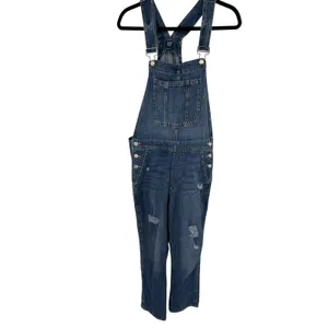 GAP Denim Slouchy Overalls Distressed Medium Wash Bib Jeans Size M Ankle Length thumbnail 3