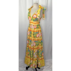 NWT!! CHELSEA & VIOLET Cecily Maxi Dress Yellow Floral Vacation Tiered X-Small thumbnail 5
