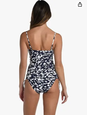 La Blanca Women's Standard Bandeau Tankini Swimsuit Top, Indigo//Changing Tides, 4 thumbnail 3
