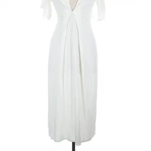 Ten Tomorrow Ivory Kori Pleated Maxi Dress Deep V Neck XS Coastal Minimalist thumbnail 6