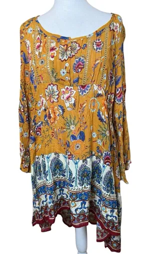 Altar'd State Boho Mini Dress Mustard Yellow Floral Medium Peasant Festival Chic thumbnail 1