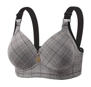 Womens Full Coverage Push Up Bra Wide Strap Padded Plunge Gray Black Plaid Large thumbnail 1