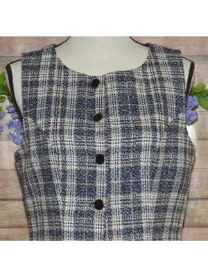 NWT Lulus Posh Arrival Blue Multi Plaid Tweed Mini Dress Size M Academia Preppy thumbnail 2