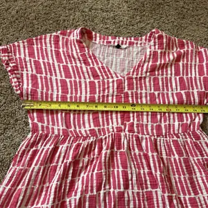 Women's Michelle McDowell Pink & White Cotton Dress‎ V Neck Elastic Waist Large thumbnail 4
