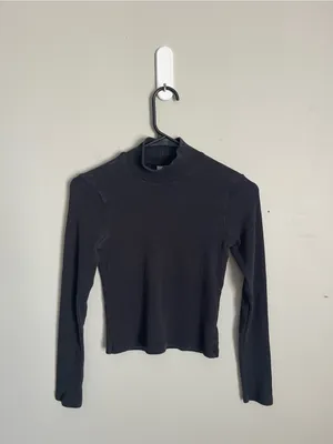 AMERICAN APPAREL Black Ribbed Mock Neck Long Sleeve Crop Top Sz S thumbnail 2