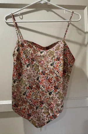 French Kiss Bandana-Like Floral Satin Tank Top thumbnail 1