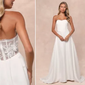 LULU's Bridal Wedding Chic Modern Sexy Floral Bustier Mermaid Trumpet Gown thumbnail 2