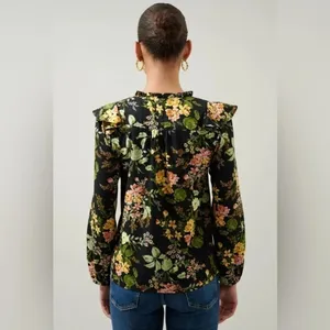 Sugarlips Night Bloom Wilhem Ruffle Blouse - Black Multi thumbnail 2