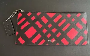 Coach Red & Black Wild Plaid Long Zipper Wallet/Clutch/Pouch thumbnail 1