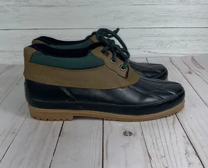 Vintage B.A. Sport weatherproof low top duck rain boots womens size 9 black/green/tan. Insoles of Dupont, Thermolite performance insulation thumbnail 6