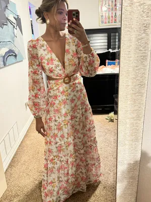 Gianni Bini Cream Floral Lace Maxi with Pink & Green Accents Size 6 thumbnail 7