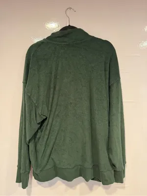 Aerie Terry cloth Half-Zip Fleece‎ Pullover Sweatshirt - Forest Green thumbnail 3
