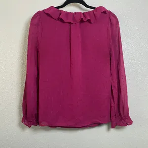 J. Crew Factory Fuchsia Shimmery Polka Dot Ruffle Blouse Small Going Out Casual thumbnail 2