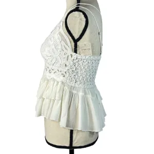 Free People Intimately X-Small Adella Cami Top White Ruffle Crochet Lace Smocked thumbnail 9
