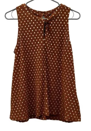 Anthropologie Metallic Brown‎ & Silver Polka Dot Print Sleeveless Top Size M thumbnail 1