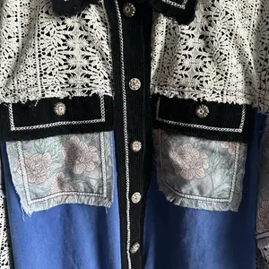 💙POL Floral Lace Patchwork Contrast Button Jacket thumbnail 3