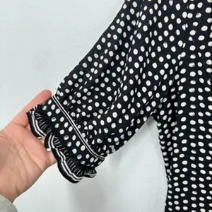 Max Studio London Women's XS Black White Polka Dot Midi‎ Dress Ruffle Trim NWT thumbnail 6