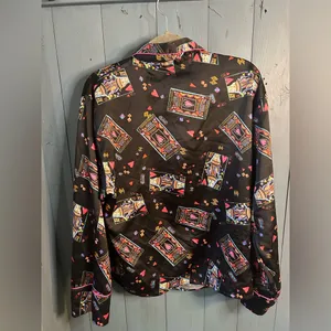 Nasty Gal Black Shirt with Colorful Queen of Hearts Accents PJ Shirt - Size 8 thumbnail 4