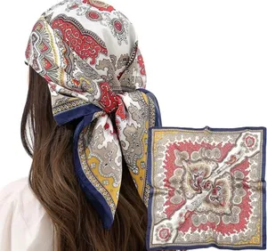 RIIQIICHY Paisley Multicolored Satin Silk Scarf 27.5" thumbnail 1
