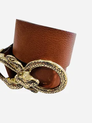 Express Brown Faux Leather Snake Buckle Belt Gold Snake Head Size Small thumbnail 4