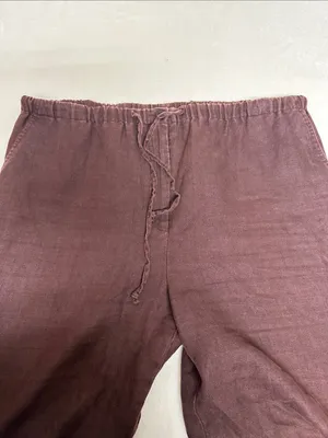 Women's Cropped Elastic-Waist Pants in Deep Brown 100% washable linen thumbnail 2